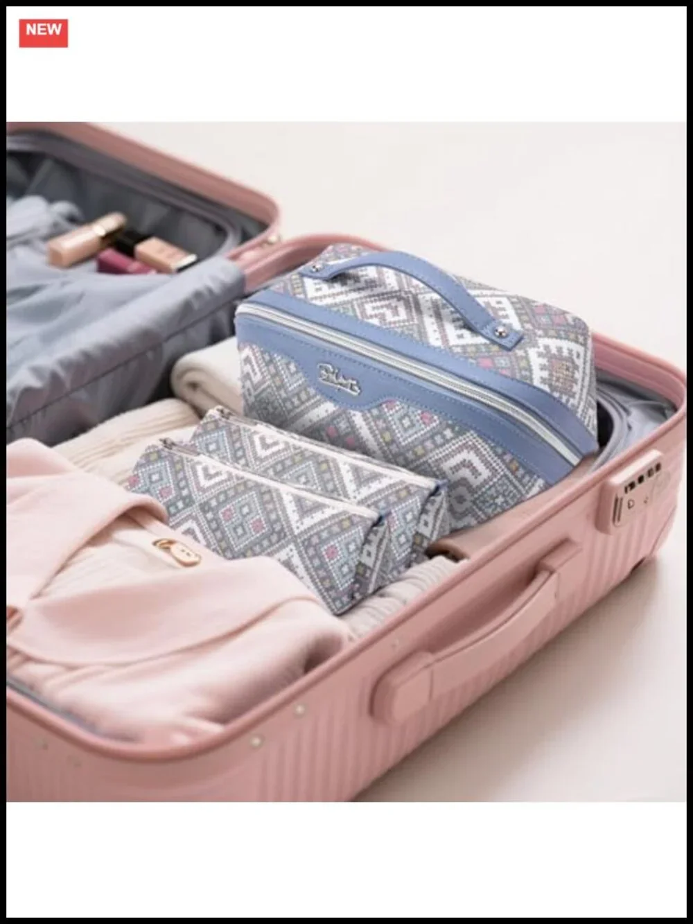3-Piece Leather Makeup Bag Set with 180° Flat Opening - Travel Cosmetic